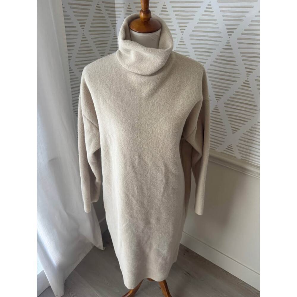 Zara Women’s Small Cream Fleece Mock Neck Midi Dress - Picture 3 of 7
